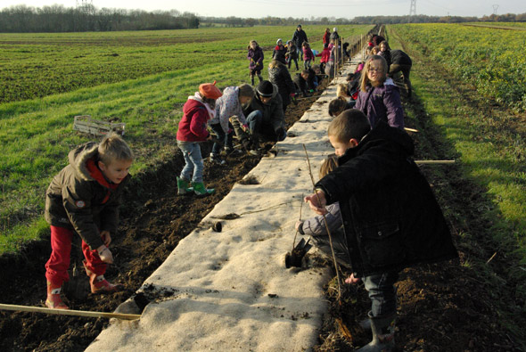 Plantation d'une haie champêtre par les enfants de l'école du Thou